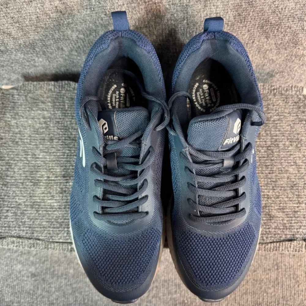 FitVille Rebound Core Navy Blue Grey Mesh Athletic Running Shoes Mens 10EW